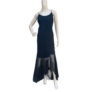 Cache Black Embellished Maxi Dress, Size S, Spaghetti Strap Formal Gown